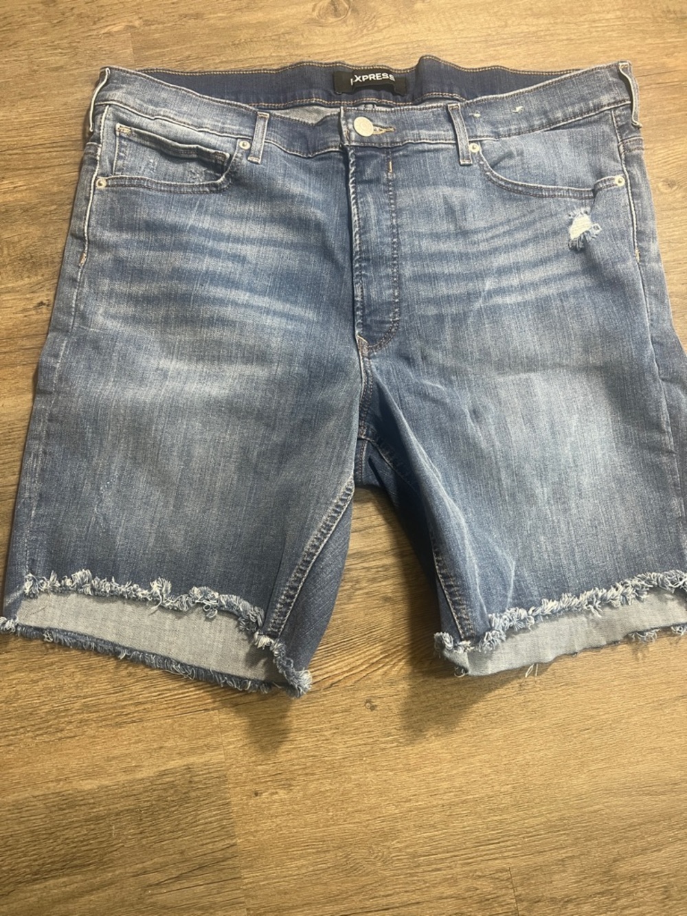 Express Light Blue Frayed Hem Denim Shorts